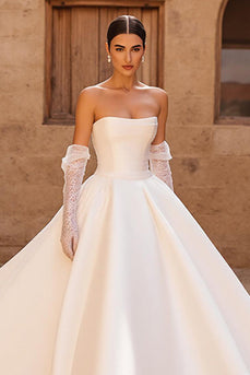 Ivory Strapless Ball Gown Satin Wedding Dress