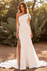Load image into Gallery viewer, Ivory One Shoulder Satin Mermaid Sweep Train Wedding Dress with Slit