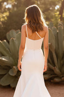 Load image into Gallery viewer, Ivory One Shoulder Satin Mermaid Sweep Train Wedding Dress with Slit