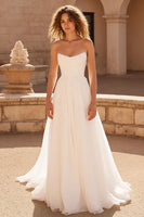 Load image into Gallery viewer, Ivory Strapless Chiffon A Line Sweep Train Wedding Dress