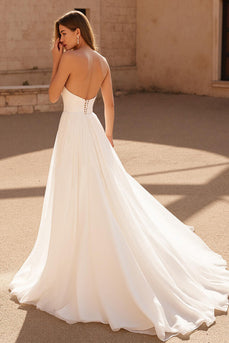 Ivory Strapless Chiffon A Line Sweep Train Wedding Dress