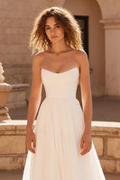 Load image into Gallery viewer, Ivory Strapless Chiffon A Line Sweep Train Wedding Dress