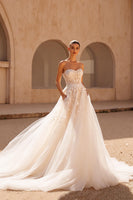 Load image into Gallery viewer, Ivory Strapless A Line Sweep Train Wedding Dress with Pockets