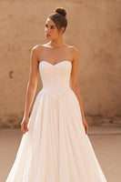 Load image into Gallery viewer, Simple Ivory Sweetheart A Line Sweep Train Wedding Dress