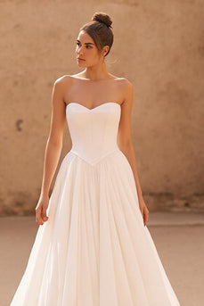 Simple Ivory Sweetheart A Line Sweep Train Wedding Dress