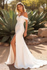 Load image into Gallery viewer, Simple Ivory Backless Cold Shoulder Sweep Train Wedding Dress with Slit