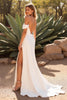 Load image into Gallery viewer, Simple Ivory Backless Cold Shoulder Sweep Train Wedding Dress with Slit