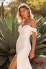 Load image into Gallery viewer, Simple Ivory Backless Cold Shoulder Sweep Train Wedding Dress with Slit