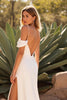 Load image into Gallery viewer, Simple Ivory Backless Cold Shoulder Sweep Train Wedding Dress with Slit