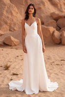 Load image into Gallery viewer, Simple Ivory Satin Spaghetti Straps Sweep Train Wedding Dress