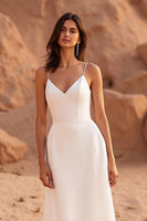 Load image into Gallery viewer, Simple Ivory Satin Spaghetti Straps Sweep Train Wedding Dress
