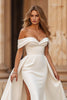 Load image into Gallery viewer, Simple Ivory Off the Shoulder Satin Sweep Train Wedding Dress with Slit