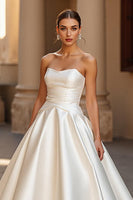 Load image into Gallery viewer, Ivory Ball Gown Satin Strapless Sweep Train Wedding Dress