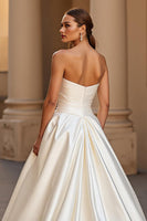 Load image into Gallery viewer, Ivory Ball Gown Satin Strapless Sweep Train Wedding Dress
