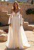 Load image into Gallery viewer, Ivory A Line Cold Shoulder Sweep Train Wedding Dress with Lace