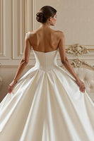 Load image into Gallery viewer, Ivory Satin Corset Sweetheart Ball Gown Long Wedding Dress
