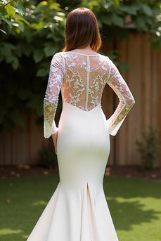 Ivory Corset Long Sleeves Mermaid Sweep Train Wedding Dress with Lace