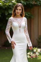 Load image into Gallery viewer, Ivory Corset Long Sleeves Mermaid Sweep Train Wedding Dress with Lace
