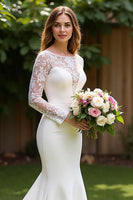 Load image into Gallery viewer, Ivory Corset Long Sleeves Mermaid Sweep Train Wedding Dress with Lace