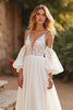 Load image into Gallery viewer, Ivory Detachable Sleeves Sweep Train Boho Wedding Dress with Lace