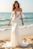 Load image into Gallery viewer, Ivory Satin Mermaid Flare Sleeves Sweep Train Wedding Dress with Lace
