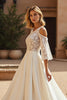 Load image into Gallery viewer, Ivory 3/4 Sleeves Satin Sweep Train Wedding Dress with Lace