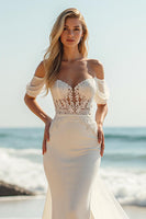 Load image into Gallery viewer, Ivory Satin Mermaid Sweep Train Wedding Dress with Lace