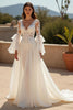 Load image into Gallery viewer, Ivory Ruffled Chiffon Boho Sweep Train Wedding Dress with Sleeves