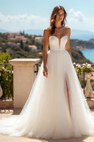 Load image into Gallery viewer, Ivory Tulle Sweetheart Sweep Train Wedding Dress with Slit
