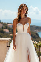 Load image into Gallery viewer, Ivory Tulle Sweetheart Sweep Train Wedding Dress with Slit