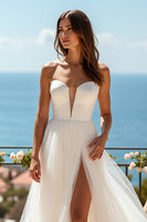 Load image into Gallery viewer, Ivory Tulle Sweetheart Sweep Train Wedding Dress with Slit