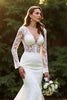 Load image into Gallery viewer, Ivory Lace Long Sleeves Mermaid Sweep Train Wedding Dress