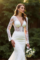 Load image into Gallery viewer, Ivory Lace Long Sleeves Mermaid Sweep Train Wedding Dress