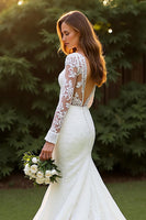 Load image into Gallery viewer, Ivory Lace Long Sleeves Mermaid Sweep Train Wedding Dress