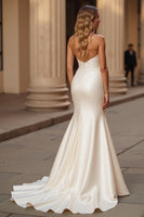 Load image into Gallery viewer, Simple Ivory Satin Sweetheart Mermaid Sweep Train Wedding Dress