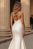 Load image into Gallery viewer, Simple Ivory Satin Sweetheart Mermaid Sweep Train Wedding Dress