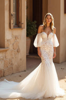 Load image into Gallery viewer, Ivory Mermaid Lace Sweep Train Wedding Dress with Sleeves
