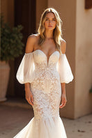 Load image into Gallery viewer, Ivory Mermaid Lace Sweep Train Wedding Dress with Sleeves