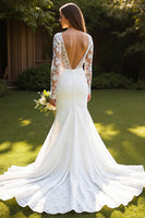 Load image into Gallery viewer, Ivory Long Sleeves Lace Mermaid Sweep Train Wedding Dress