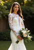 Load image into Gallery viewer, Ivory Long Sleeves Lace Mermaid Sweep Train Wedding Dress