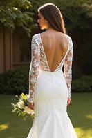 Load image into Gallery viewer, Ivory Long Sleeves Lace Mermaid Sweep Train Wedding Dress