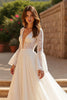 Load image into Gallery viewer, Chiffon Ivory Long Sleeves Sweep Train Boho Wedding Dress with Lace