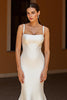 Load image into Gallery viewer, Simple Ivory Satin Square Neck Mermaid Sweep Train Wedding Dress