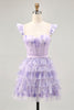Load image into Gallery viewer, Lilac Corset Tiered Floral Short Prom Dress with Ruffles