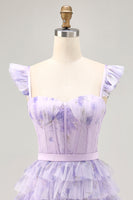 Load image into Gallery viewer, Lilac Corset Tiered Floral Short Prom Dress with Ruffles