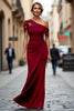 Load image into Gallery viewer, Dark Green One Shoulder Sheath Ruched Long Mother of the Bride Dress with Appliques