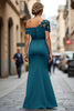 Load image into Gallery viewer, Dark Green One Shoulder Sheath Ruched Long Mother of the Bride Dress with Appliques