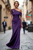 Load image into Gallery viewer, Dark Green One Shoulder Sheath Ruched Long Mother of the Bride Dress with Appliques