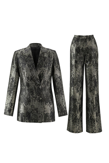 2 Piece Peak Lapel Black and Gold Women Prom Suits