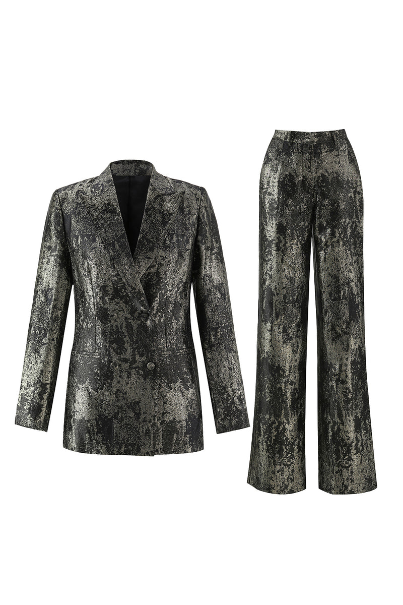 Load image into Gallery viewer, 2 Piece Peak Lapel Black and Gold Women Prom Suits